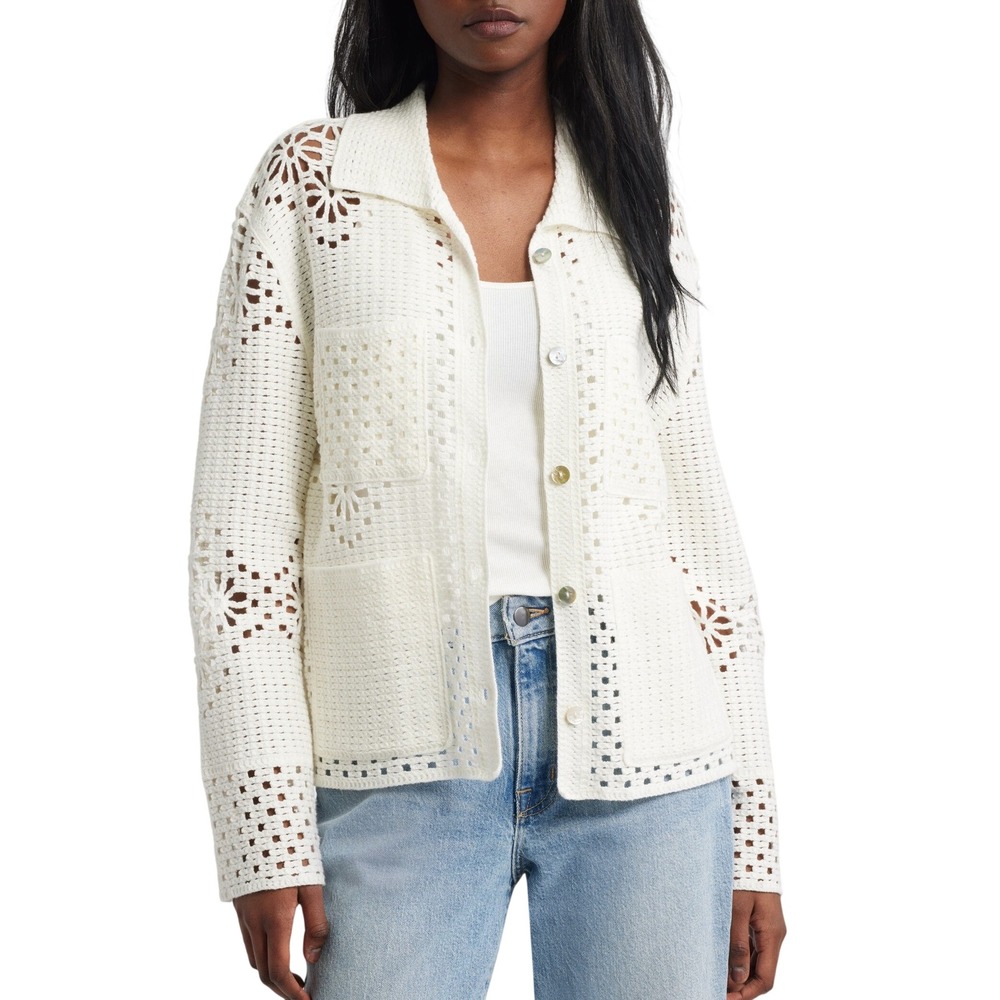 Rails Crochet Cardigan Women S Ivory Open Knit Boho Coastal Cottagecore Feminine